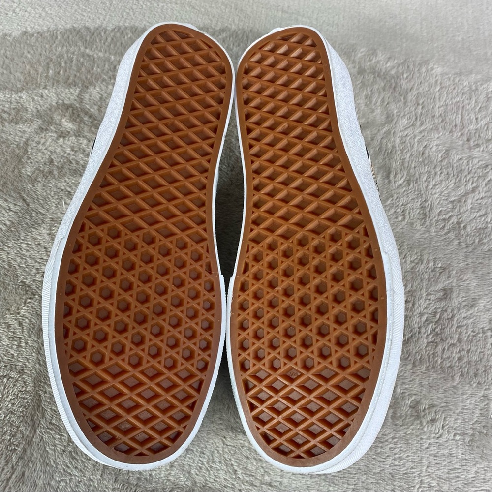 Vans Floral Plaid Slip On Sneaker Skate Shoes Womens Size 5 Brown Red Stitch NEW - Picture 10 of 11